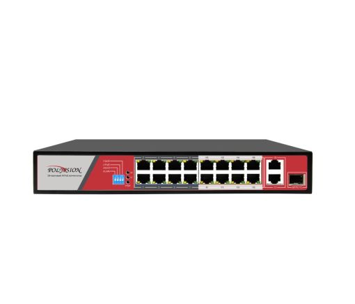 18-портовый неуправляемый PoE-коммутатор PND-16P-2G1F-ultra 