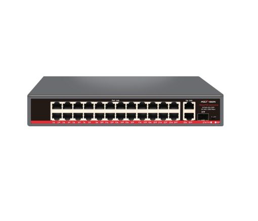 Неуправляемый 27 портовый коммутатор с функцией PoE PND-24P-2G1F (300W) 